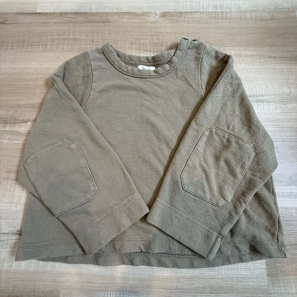 Madewell Shoulder Button Long Sleeve Crewneck Pullover with Elbow Patches